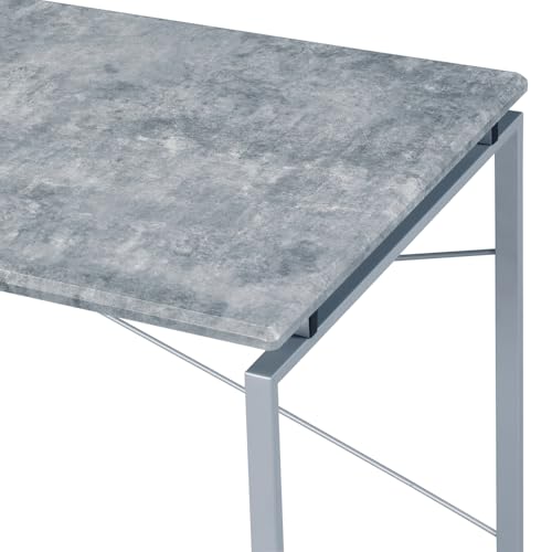 Jurgen Faux Concrete & Silver Finish Writing Desk - Gray, Silver - Industrial Style Faux Concrete Top - Office & Home Office - Office Essential