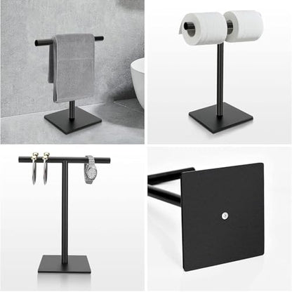 Freestanding Hand Towel Holder Countertop Modern Stand Towel Rack with Square Base Space Saving 304 Stainless Steel Hand Towel Holder Matte Black Finished - color: Freestanding Stainless Steel Towel Rack Matte Black on Countertop