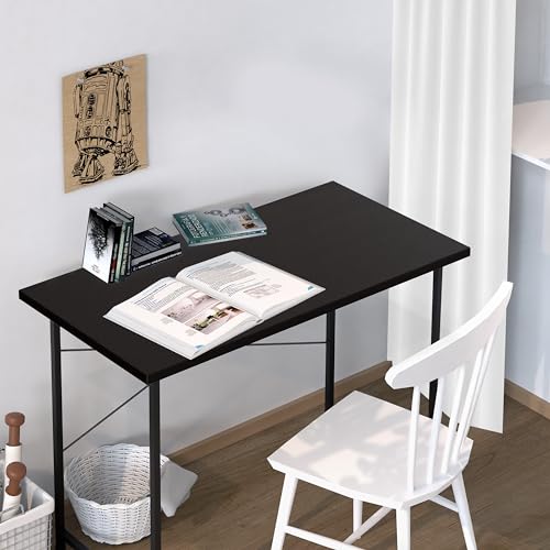 Small Space Writing Desk with Headphone Hooks, Modern Simple Design, Suitable for Study, Home Office and Living Room - color: Basic Black, size: 40 Inch