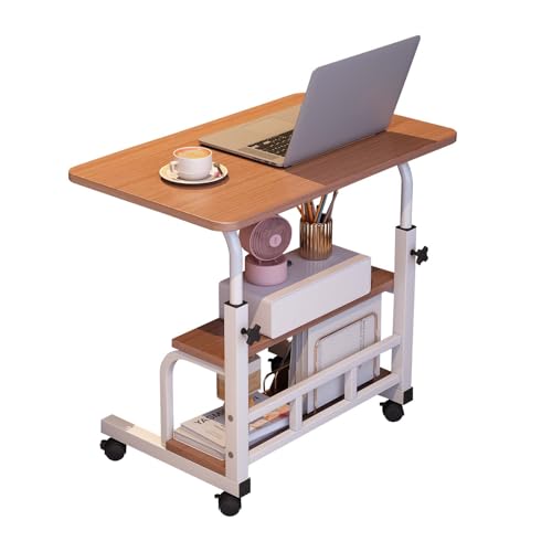 Adjustable Height Mobile Standing Desk with Wheels – Portable Rolling Computer Desk – Storage Shelves – Home Office & Small Spaces – Walnut Color - color: Brown 60 X 40cm