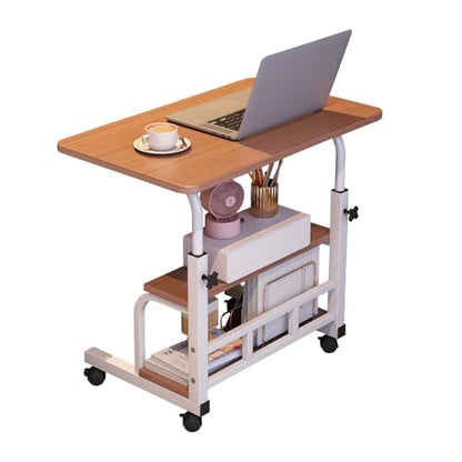 Adjustable Height Mobile Standing Desk with Wheels – Portable Rolling Computer Desk – Storage Shelves – Home Office & Small Spaces – Walnut Color - color: Brown 60 X 40cm