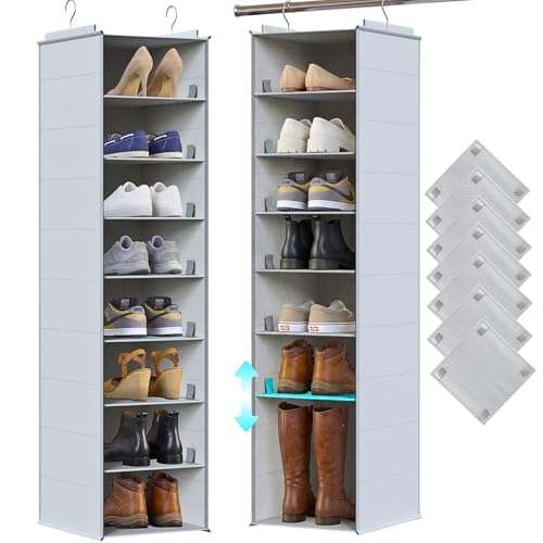 Hanging Shoe Organizer for Closet, 8 Tier Extra Wide Closet Shoe Organizer | Adjustable Shelf Height for Boots and Shoes, Heavy Duty Hanging Shoe Rack for Closet Rod, Space-Saving Shoe Storage Organizer - size: Standard