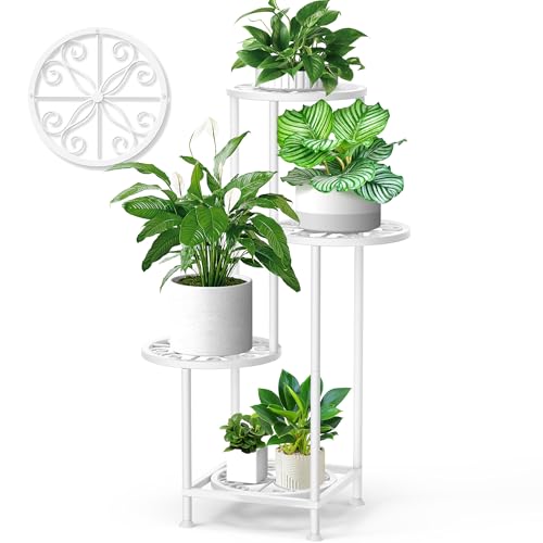 4 Tier Plant Stand Indoor Outdoor, Metal Flower Shelf Display Holder Corner | Multiple Plants Rack Tall Holder, Sturdy Rustproof Metal, Space-saving Tiered, Modern for Patio Balcony Porch Garden, White - color: White, size: 4 Tier