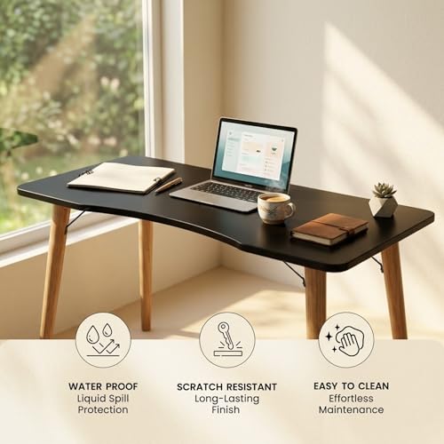 40” Black Computer Desk, 15° Arc Writing Table, Home Office & Gaming, Rounded Corner Enhance Stability with Leg Support