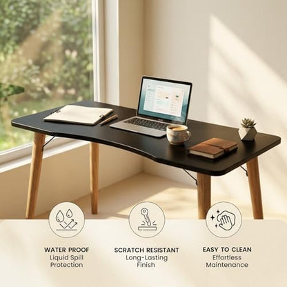 40” Black Computer Desk, 15° Arc Writing Table, Home Office & Gaming, Rounded Corner Enhance Stability with Leg Support