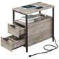 VASAGLE Side End Table with Charging Station, Slim Nightstand with 2 Drawers, Narrow Bedside Table for Living Room, Small Spaces, Heather Greige and Ink Black ULET321B02 - color: Heather Greige + Ink Black, size: 23.6"D x 13.8"W