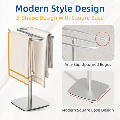 RUACQ Hand Towel Holder for Bathroom,12 inch S-Shape Towel Holder Stand, Stainless Steel and Aluminium Standing Towel Rack for Kitchen Vanity Countertop (Brushed Nickel) - color: Silver