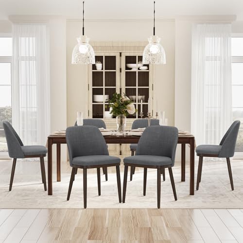 COLAMY Upholstered Dining Chairs Set of 6, Modern Kitchen Chairs with Back, Wood Side Dining Room Chairs for Kitchen, Dining Room, Restaurant, Light Grey - color: Light Grey, size: Set of 6