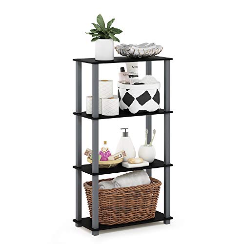 Furinno TURN-S-TUBE Storage Shelves, 4-Tier Book Shelf, Corner Shelf, Toolless Open Shelves, for Organization and Storage, Living Room, Garage, Home Office, Black - color: Black/Grey, size: 4-Tier Square Tube