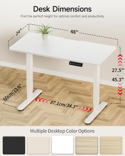 Okin Standing Desk Electric Adjustable Computer Whole Piece Stand up Desk Office Gaming Home Office Memory Desks 48x24 inches White - color: White, size: 48 Inch