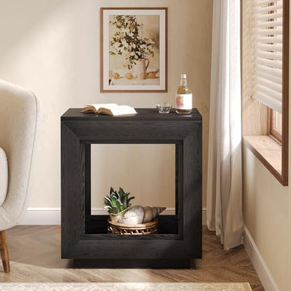 Tribesigns Rustic Brown End Table, 24" Side Table with Storage Shelf, Farmhouse Style Nightstand Bedside Table (1, Black) - color: Black