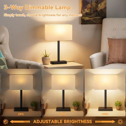Hong-in Touch Lamps for Bedroom - 3-Way Dimmable Bedside Lamps Set of 2 with USB C+A, White Modern Table Lamp for Night Stands, Desk Lamp for Living Room Nightstand End Tables Bed Side - color: E. White&Black