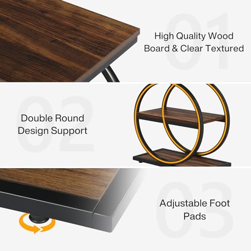 LITTLE TREE 3-Tier End Table Set of 2, Industrial Side Table with Storage Shelves, Small Sofa Side Table for Living Room, Wooden Side End Table with Round Metal Legs, Slim Nightstand and Bedside Table - color: Brown and Black