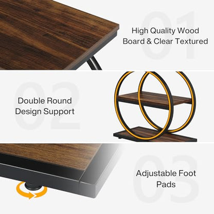 LITTLE TREE 3-Tier End Table Set of 2, Industrial Side Table with Storage Shelves, Small Sofa Side Table for Living Room, Wooden Side End Table with Round Metal Legs, Slim Nightstand and Bedside Table - color: Brown and Black