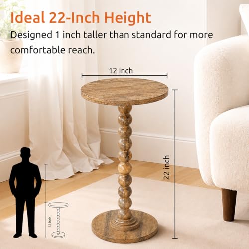 Solid Wood Round Side Table for Living Room, Bedroom and Office — Handcrafted End Table, Bedside Nightstand, Accent Table for Small Spaces with Tool-Free Assembly- Natural - color: Natural