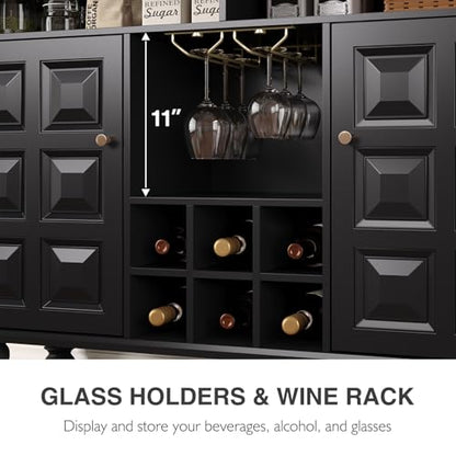 Vabches Modern Sideboard Buffet Cabinet, 46" Mid Century Liquor Whiskey Coffee Bar Station with Wine Rack and Glass Holder, Kitchen Wine Bar Cabinet with Storage Table for Living Dining Room