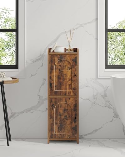 Hzuaneri Bathroom Storage Cabinet, Small Corner Floor Cabinet with 2 Doors and Adjustable Shelf, Narrow Toilet Paper Cabinets, Bathroom Organizer for Small Spaces, 7.9"D x 9.8"W x 29.5"H Rustic Brown - color: Rustic Brown, size: 7.9"D x 9.8"W x 29.5"H