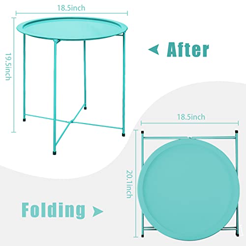 Garden 4 you End Table Metal Side Table Green Round Folding Tray Cyan Sofa Small Accent Fold-able Table, Round End Table Tray, Next to Sofa Table, Snack Table for Living Room and Bed Room - color: Green