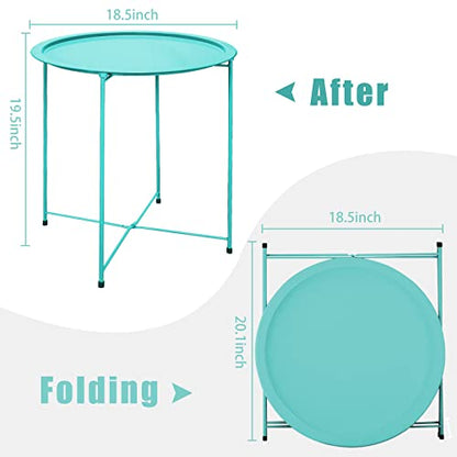 Garden 4 you End Table Metal Side Table Green Round Folding Tray Cyan Sofa Small Accent Fold-able Table, Round End Table Tray, Next to Sofa Table, Snack Table for Living Room and Bed Room - color: Green