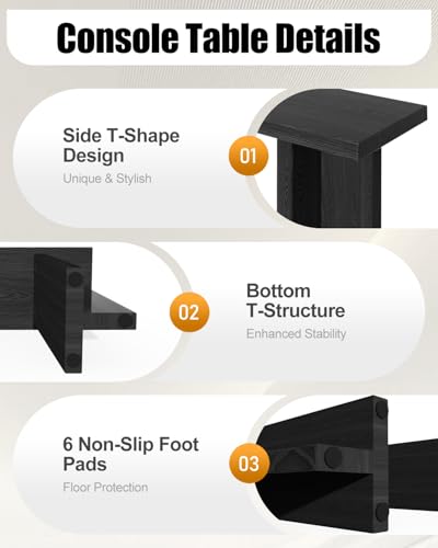 VINGLI 42" Entryway Table Wood, Console Table T-Legs for Living Room, Black - color: Black, size: 42"