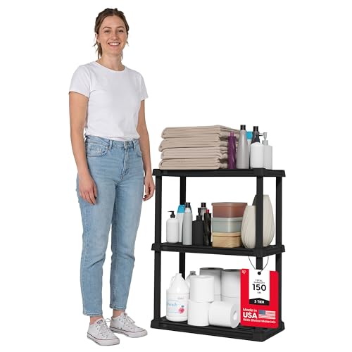 IRIS USA 3-Shelf Light Duty Plastic Storage Shelves, 150lb Capacity, 33" H x 24" W x 12" D, Medium Modular Shelving Unit Storage Organizer for Bathroom, Laundry, Garage & Home, Storage Rack - Black - color: Black, size: 3 Tier | 12"D x 24"W x 33"H
