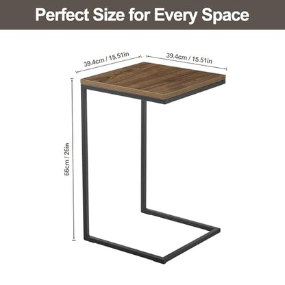 C-Shaped Couch Table, Walnut Finish | Movable Side End Table, Sturdy Metal Frame, Narrow Laptop Stand Desk & TV Tray, For Living Room - color: Walnut