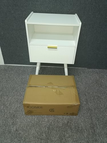 JOONEE White Nightstand,Modern Bedside Table with Storage Drawer and Open Wood Shelf, for Living Room, Bedroom and Small Spaces, Accent Night Stand with Solid Wood Legs, Easy Assembly,Classic White - color: White