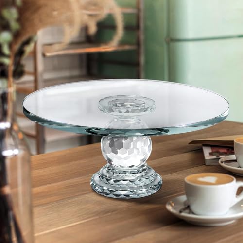 Uten Crystal Glass Cake Stand 11" for Cupcake, Birthdays, Weddings | Clear Cake Pedestal Stand and Serving Plate, Flat Top Surface, Dessert Tray with Heavy Glass, Elegant Gift, Dishwasher Safe - color: Crystal Glass