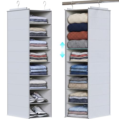 Deep Pocket Hanging Closet Organizer, 8 Tier Hanging Shoe Organizer | Adjustable Shelf Height Closet Organizers and Storage for Sweaters, Shoes, Hoodies & Blankets, Heavy Duty Hanging Shelves - size: Extra Deep