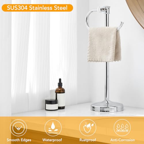 Stand Hand Towel Holder, Countertop Towel Bar, Polished Chrome | 17 Inch Bathroom Towel Hanger, Freestanding Vanity Counter Top Towel Holder, Towel Ring Hardware Accessories, Stainless Steel - color: Polished Chrome
