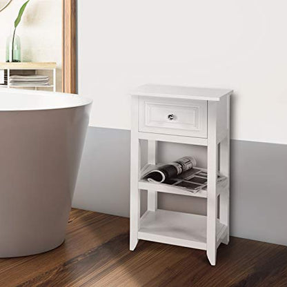Teamson Home Dawson Side Table with Drawer and Open Shelves, White | 1 Drawer, Open Shelves, Bathroom Kitchen Bedroom Living Room Storage, Organizer