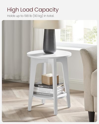 VASAGLE MAEZO Collection - Side Table, 2-Tier Small Round End Table, Nightstand with Tapered Legs, Curved Transitions, for Small Spaces, Living Room, Bedroom, Cloud White ULET283T14 - color: Cloud White, size: 1 pack