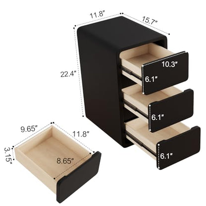 AQIMUELE Narrow Bedside Table,Narrow Night Stand with Drawers,Small Night Stand with Leather Surface for Bedroom - color: Black (3 Drawers), size: 11.8"W