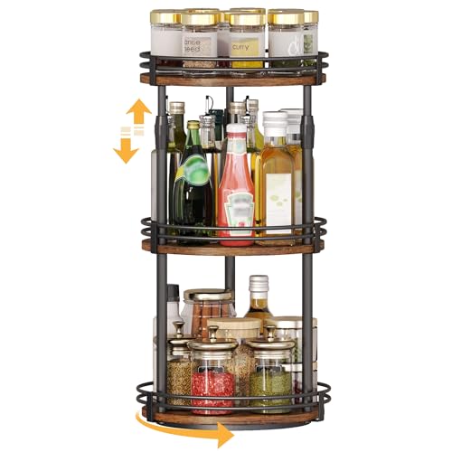 Across-Star Lazy-Susan-Organizer-Spice-Rack, 3-Tier Rotating Spice Organizer For Cabinet Pantry, Seasoning Holder Shelf With Adjustable Height, Kitchen Counter Shelf Countertop Organzier - color: Rustic Brown, size: 10.4"D x 10.4"W x 20.67"H