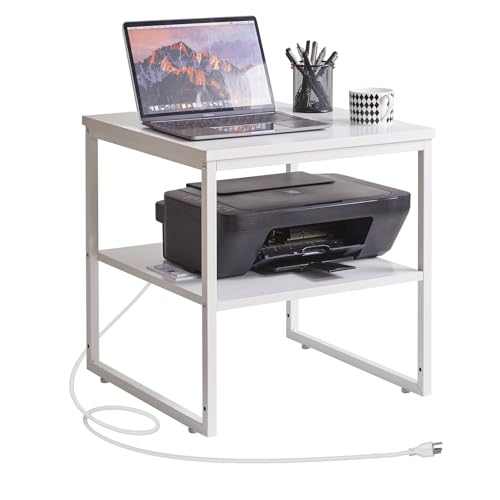 Aibiju Living Room Large Side Table, End Table with Charging Station, Refrigerator Stand Printer Table with Adjustable Shelves, Office Square Coffee Table with USB Ports White YD-TM153WD - color: White, style: With Charging Station