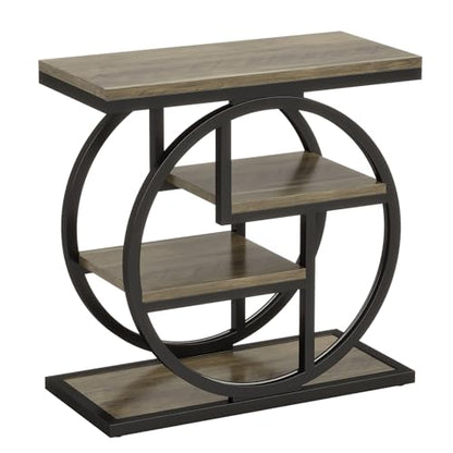 Tribesigns End Table for Living Room, 4-Tier Narrow Side Table with Storage Shelves, Industrial Bedside Table for Bedroom, Wood Small Sofa Side Table with Geometric Metal Frame (1 PC, Grey) - color: Grey