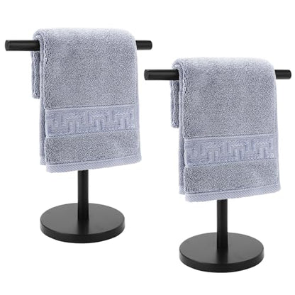 T-Shape Bath Hand Towel Holder Standing, Black, 2 Pack | Weighted Stainless Steel Base Helps Prevent Tipping While The Open T-Shape Keeps Towels Dry on Bathroom Countertops - color: Black-2 Pack