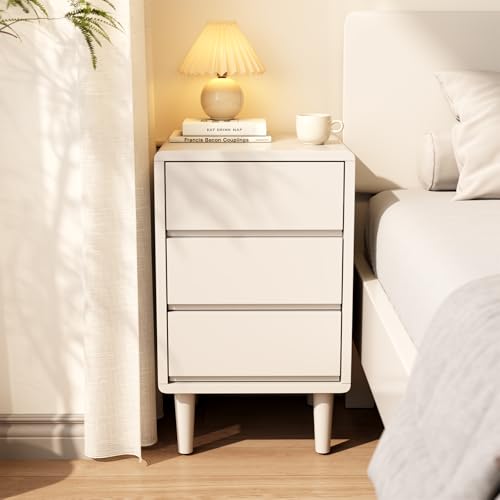 Tall Nightstand White Night Stand with 3 Drawers Mid Century Modern Nightstand with Storage,Solid Wood Night Stand,Small Bedside Table for Bedroom,Living Room,Office,White Bedside Table - color: White, style: 3 drawers
