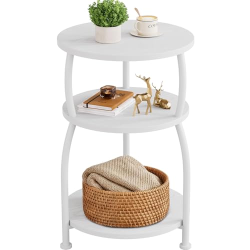 3-Tier Round Side Table, 15.7 inch End Table Nightstand | Circle Accent Table for Small Spaces, 24 inch Tall Sofa Table, Wooden Corner Table for Bedroom Living Room Garden, White - color: White, size: 15.7''Dia