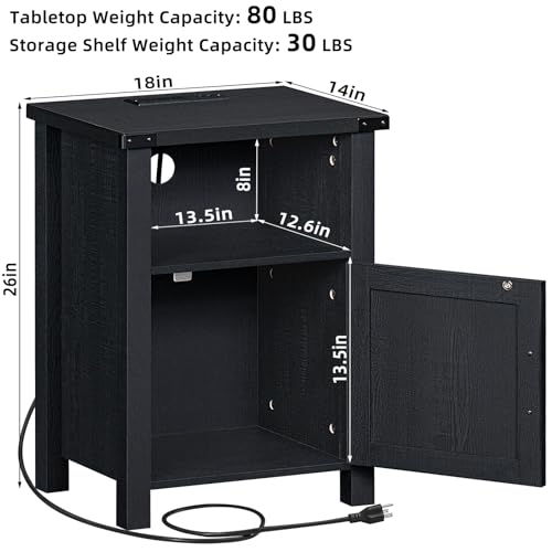 Joaxswe Night Stand Set of 2, 18 Inch Farmhouse Nightstand with with Charging Station and USB Port, Rustic Couch End Table with Magnetic Door, Wood Bed Side Tables for Bedroom, Home, Black - color: Black