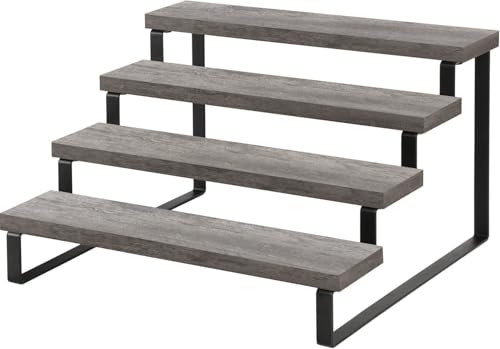 YINMIT Wooden Display Riser Stand, Tiered Perfume and Cologne Organizer Stand, 4 Tier Spice Rack Organizer, Rustic Display Shelf for Candles (4 Tier,Grey) - color: 4 Tier,Grey