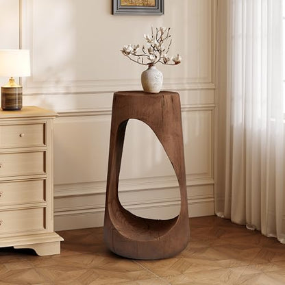 Merax Hollow MGO Accent Side Table, Unique Modern End Table with Wide Pedestal & Tabletop, Small Drink Tables for Living Room, Bedroom Night Stand Bedside Table, No Assembly Required, Brown - color: Brown, size: Hollow Design