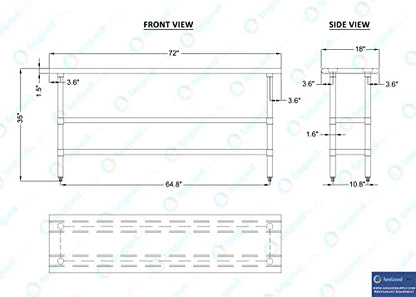 Stainless Steel Work Table with 2 Shelves | Metal Utility Table | Commercial & Residential NSF Utility (Stainless Steel Table with 2 Shelves, 72" Long x 18" Deep) - size: 72" Long x 18" Deep