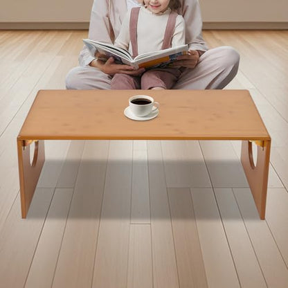 Folding Coffee Table Foldable Low Coffee Table Rectangular Bamboo Floor Table Desk with Large Load-Bearing Capacity for Tatami Home, Office, Living Room (31.5 * 14.5 * 11.8in) - size: 31.5*14.5*11.8in
