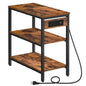 HOOBRO End Table with Charging Station, Side Table with 3 Tier Storage Shelf, Narrow Nightstand for Small Spaces, for Living Room, Bedroom, Easy Assembly, Rustic Brown and Black BF149UBZ01 - color: Rustic Brown + Black
