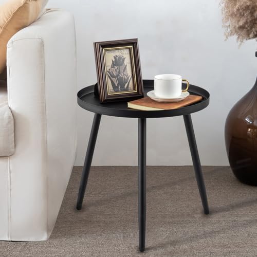AOJEZOR Side Table: End Table for Indoor Use - Small Side Tables for Small Spaces All Matte Black with 3 Legged - color: Black, size: 16.9''Dia x 17''H