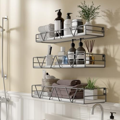 Amaoot Floating Shelves Set of 3, Home Wood Wall Shelf, Farmhouse Shelf for Bedroom, Wall Mounted Floating Shelf for Living Room, Bedroom, Bathroom, Kitchen, Office (Gray) - color: Grey