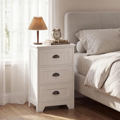 Giantex Nightstand with 3 Drawers, Bedside Table with Exquisite Metal Handles, Accent Table Sofa Side Table with Anti-toppling Device for Bedroom, Study, White - color: White