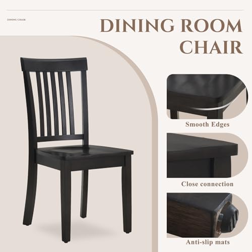 COLAMY Wooden Dining Chairs Set of 4, Farmhouse Dining Room Chairs, Windsor Spindle High Back Side Chairs, Armless Rubberwood Kitchen Table Chairs, Dark Brown - color: Dark Brown, size: Set of 4
