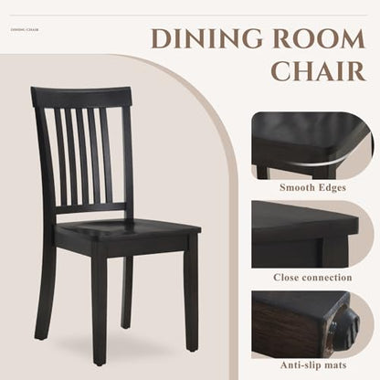 COLAMY Wooden Dining Chairs Set of 4, Farmhouse Dining Room Chairs, Windsor Spindle High Back Side Chairs, Armless Rubberwood Kitchen Table Chairs, Dark Brown - color: Dark Brown, size: Set of 4